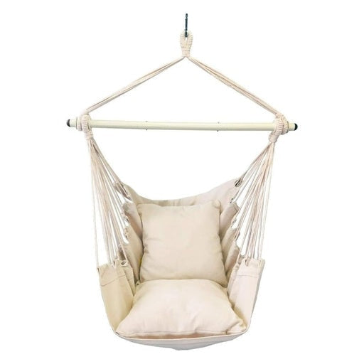 Noveden Hammock Chair Swing with Cushion and Pillow Beige Outdoor Furniture Fast shipping On sale