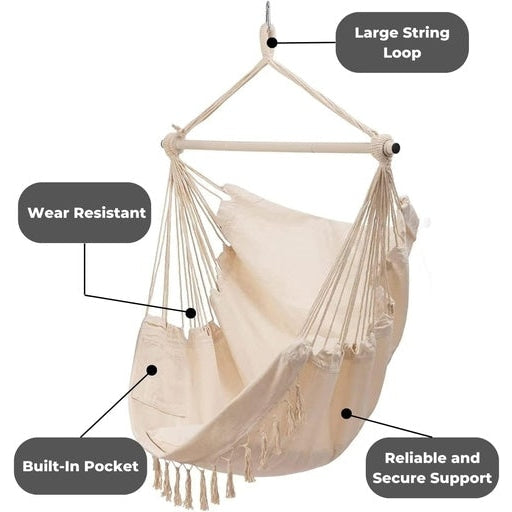 Noveden Hammock Chair Swing with Cushion and Pillow Beige Outdoor Furniture Fast shipping On sale