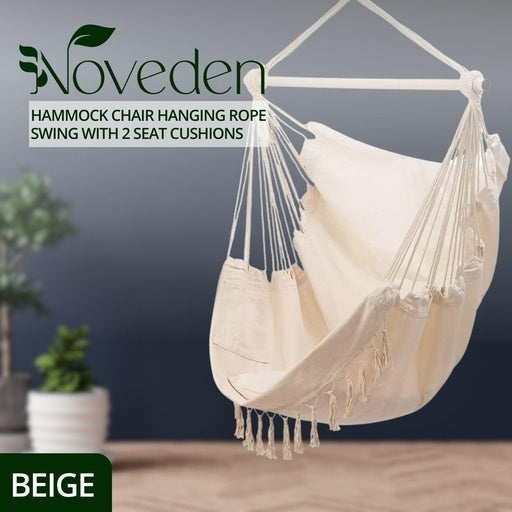 Noveden Hammock Chair Swing with Cushion and Pillow Beige Outdoor Furniture Fast shipping On sale