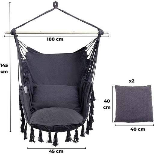 NOVEDEN Hammock Chair Swing with Cushion and Pillow Weather-Resistant Easy Assembly 360° Rotation Sturdy Dark Grey Outdoor Furniture Fast