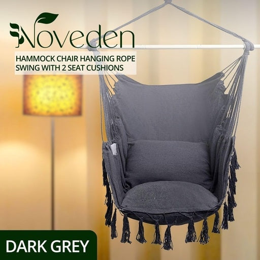 NOVEDEN Hammock Chair Swing with Cushion and Pillow Weather-Resistant Easy Assembly 360° Rotation Sturdy Dark Grey Outdoor Furniture Fast