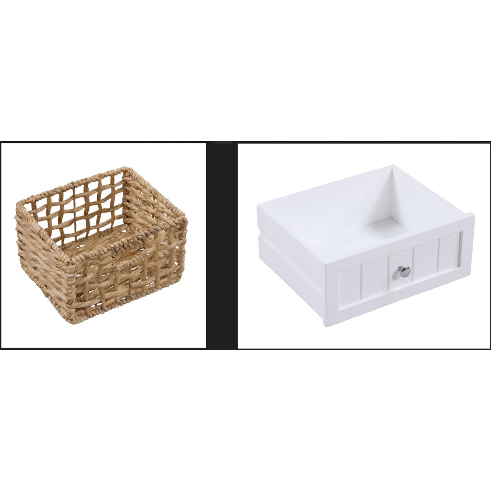 Novena Sideboard Buffet Unit Storage Cabinet 2-Drawers 4-Woven Baskets White & Fast shipping On sale