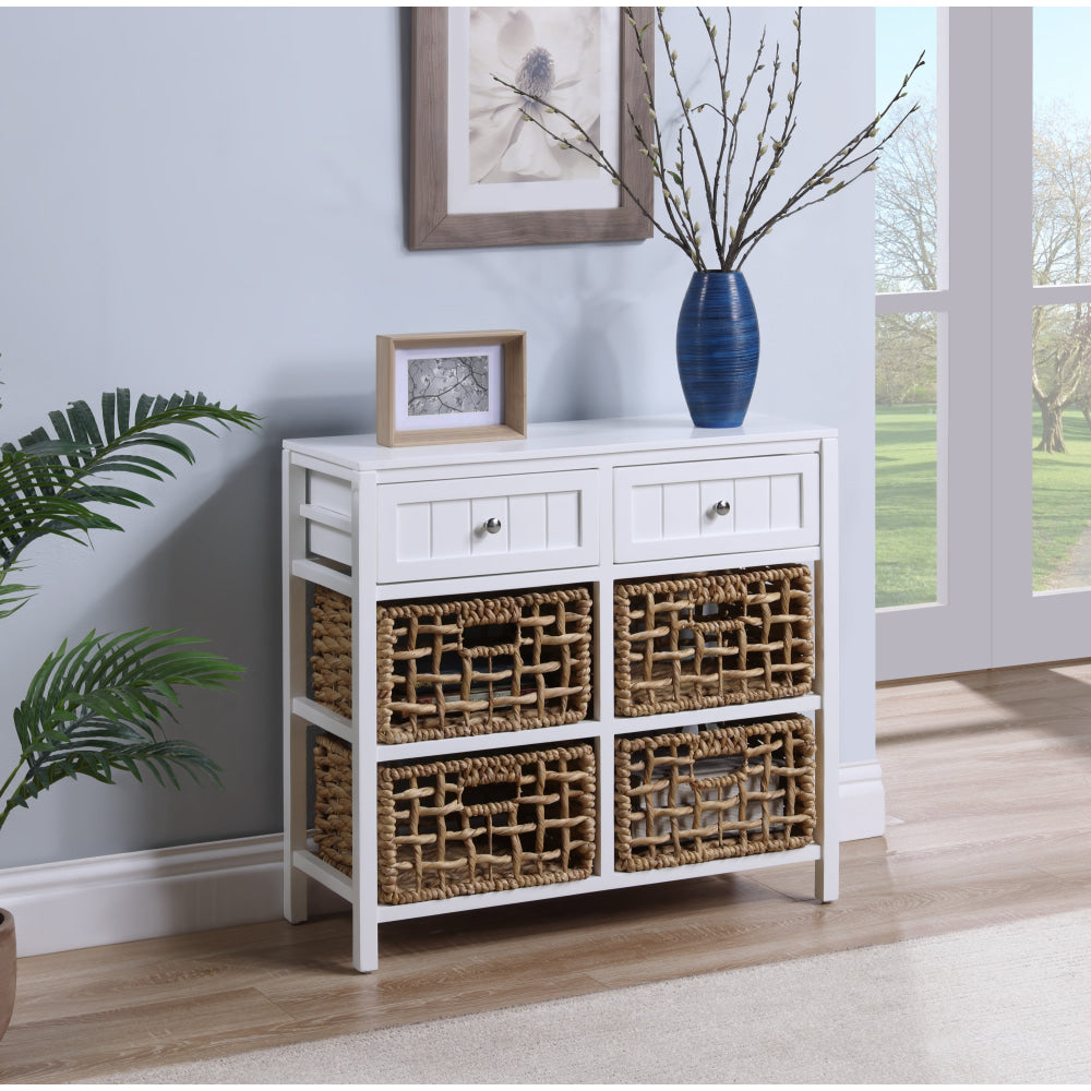 Novena Sideboard Buffet Unit Storage Cabinet 2-Drawers 4-Woven Baskets White & Fast shipping On sale