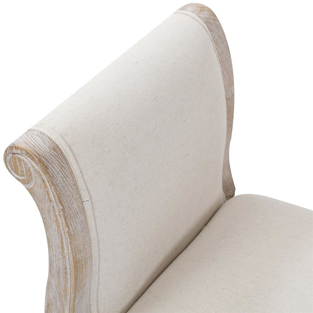 Oak Wood Linen Fabric Beige White Washed Finish Bench Chair Ottoman Fast shipping On sale