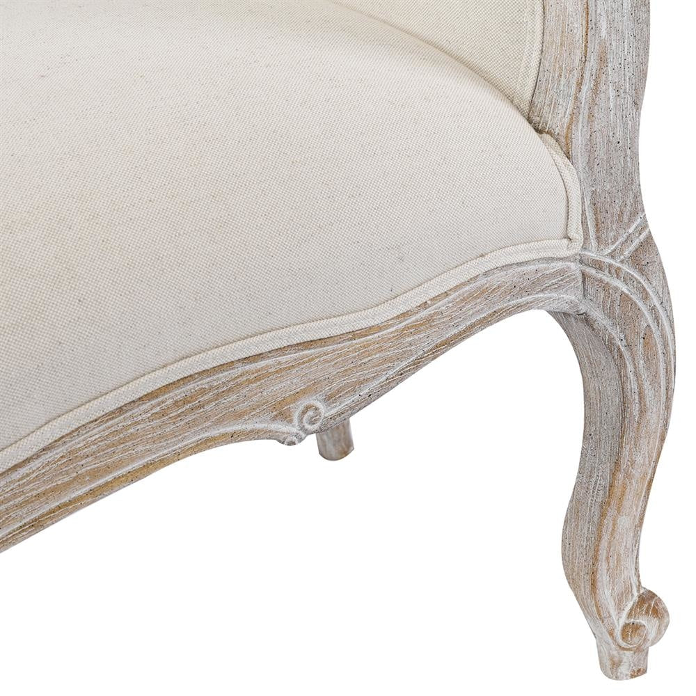 Oak Wood Linen Fabric Beige White Washed Finish Bench Chair Ottoman Fast shipping On sale