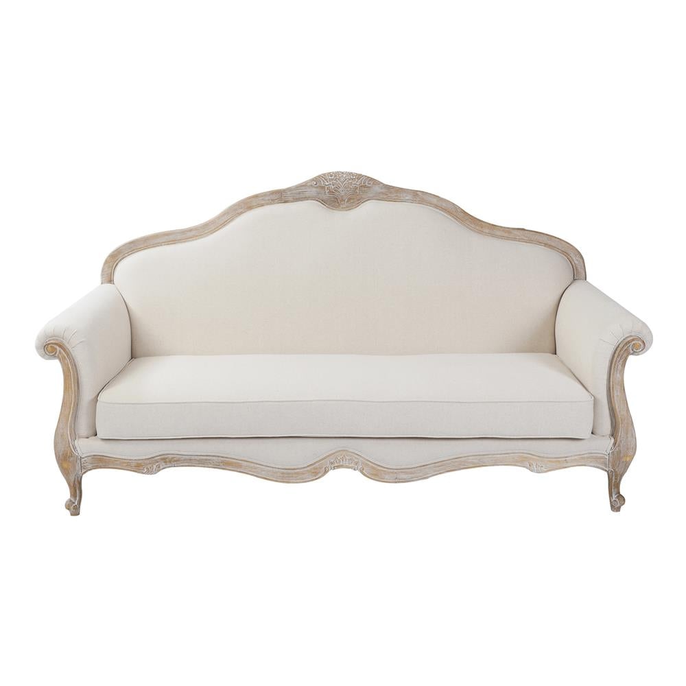 Oak Wood White Washed Finish Rolled Armrest 3 + 2 Seater Sofa Set Linen Fabric Fast shipping On sale