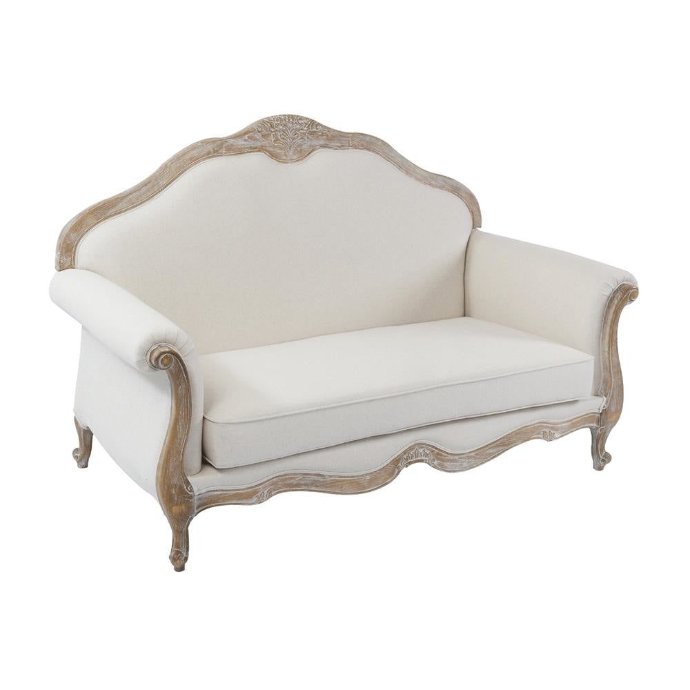 Oak Wood White Washed Finish Rolled Armrest 3 + 2 Seater Sofa Set Linen Fabric Fast shipping On sale