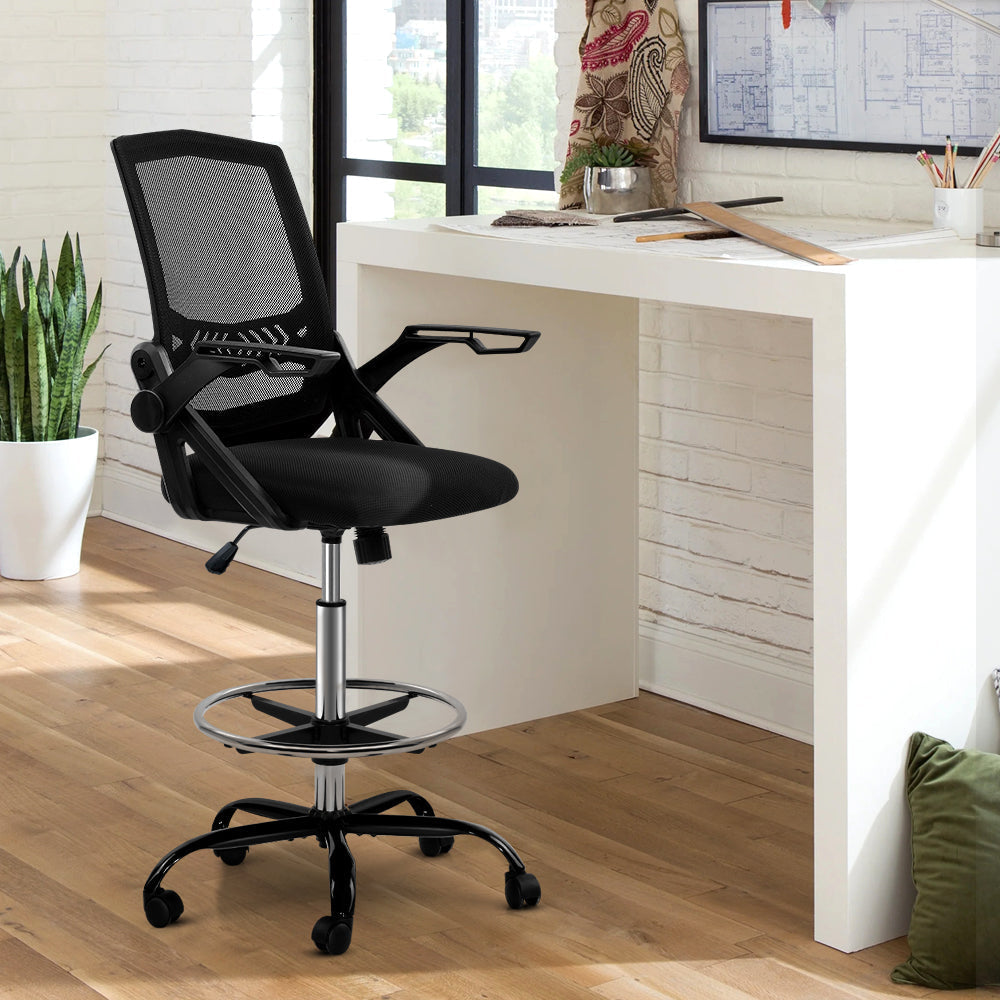 Office Chair Veer Drafting Stool Mesh Chairs Flip Up Armrest Black Fast shipping On sale