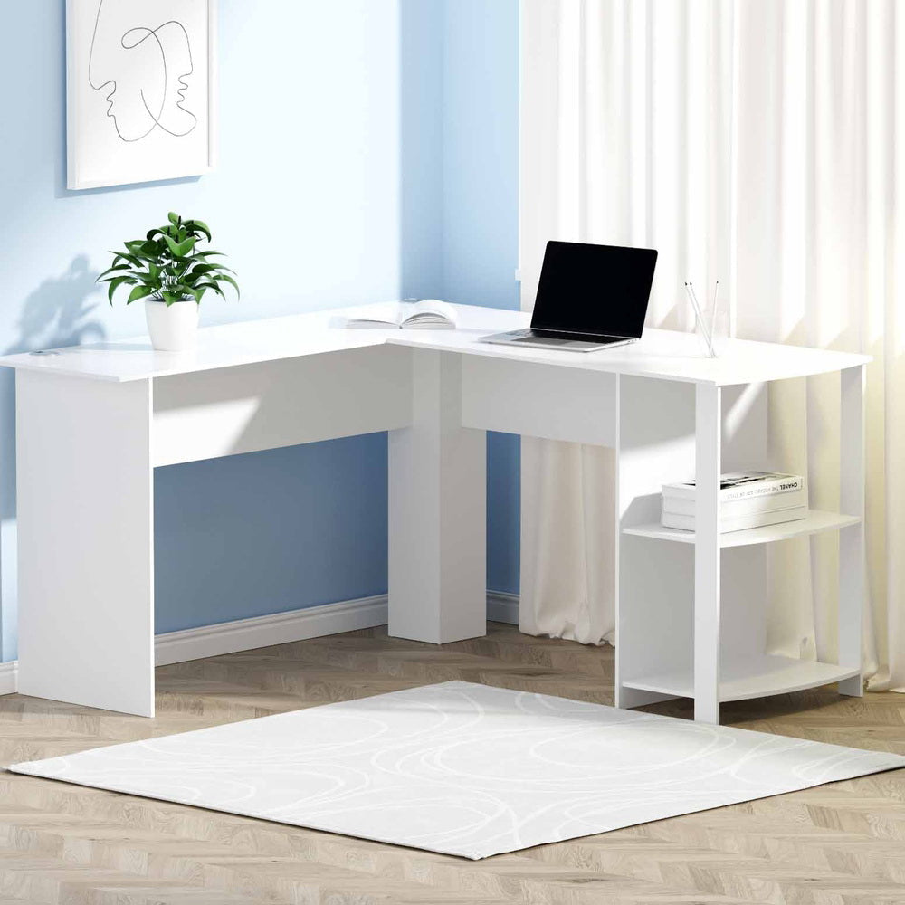 Office Computer Desk Corner Student Study Table Workstation L-Shape Shelf White Fast shipping On sale