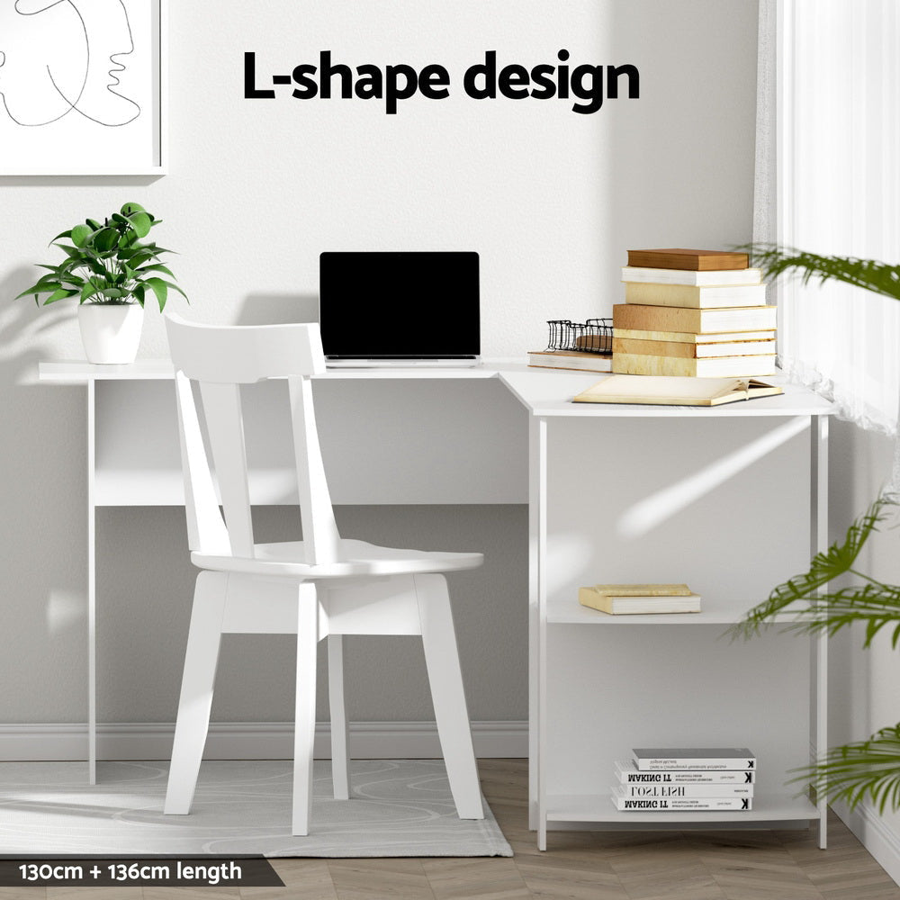 Office Computer Desk Corner Student Study Table Workstation L-Shape Shelf White Fast shipping On sale