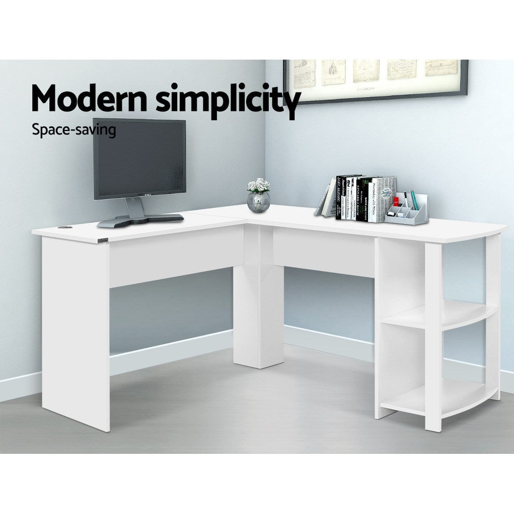 Office Computer Desk Corner Student Study Table Workstation L-Shape Shelf White Fast shipping On sale