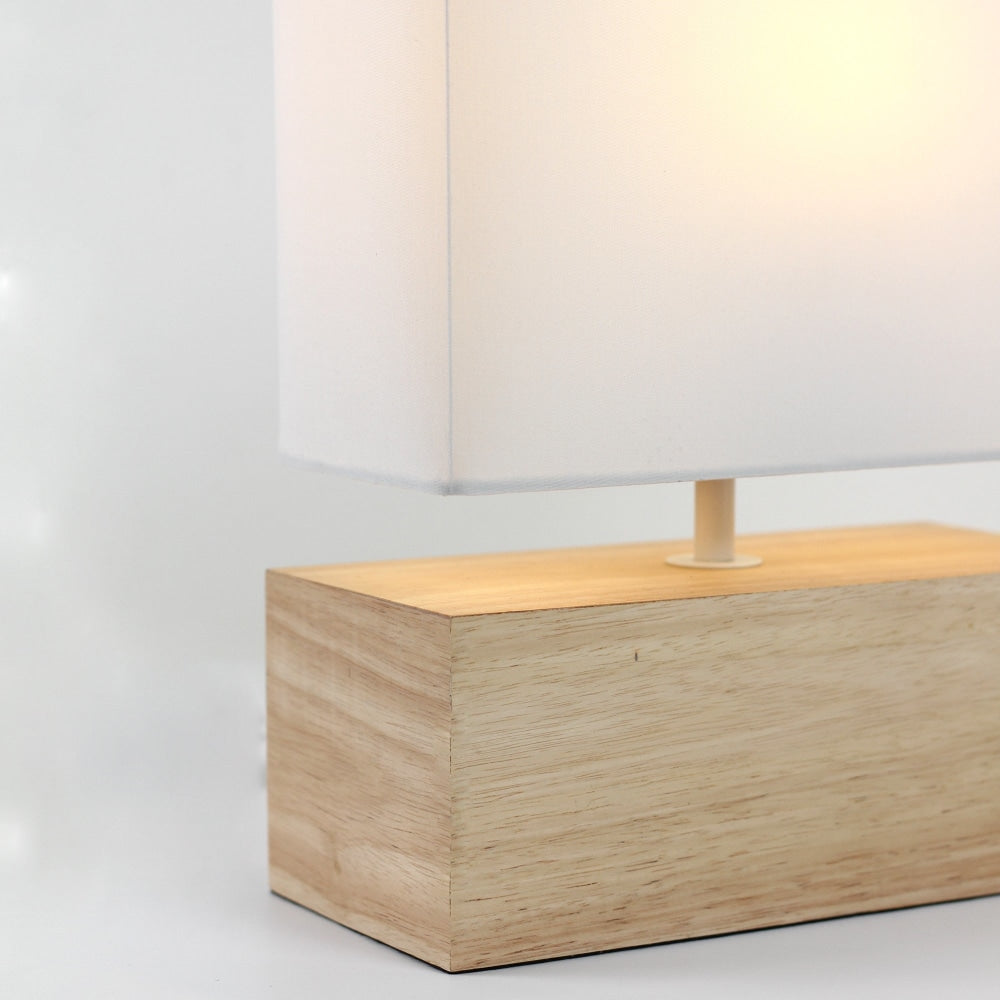 Omega Bright Duo Modern Rectangle Wooden Table Lamp Light Linen Shade - White Fast shipping On sale