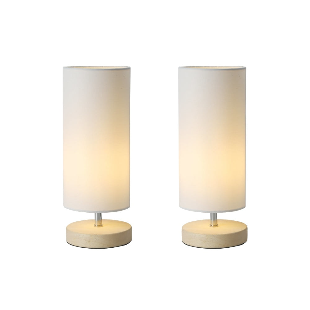 Omega Bright Duo Set of 2 Wooden Cylinder Table Lamp Light Linen Shade - White Fast shipping On sale