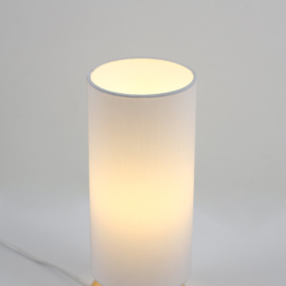 Omega Bright Duo Set of 2 Wooden Cylinder Table Lamp Light Linen Shade - White Fast shipping On sale