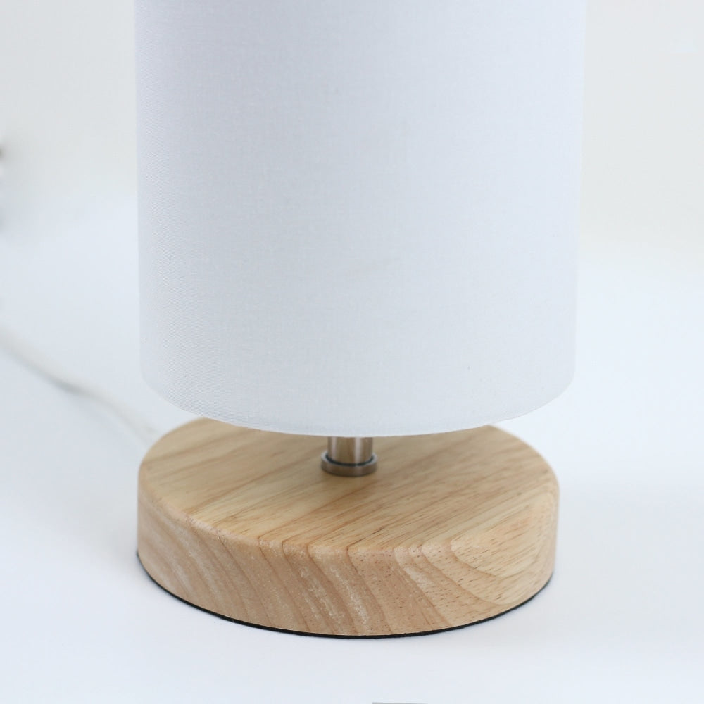 Omega Bright Duo Set of 2 Wooden Cylinder Table Lamp Light Linen Shade - White Fast shipping On sale