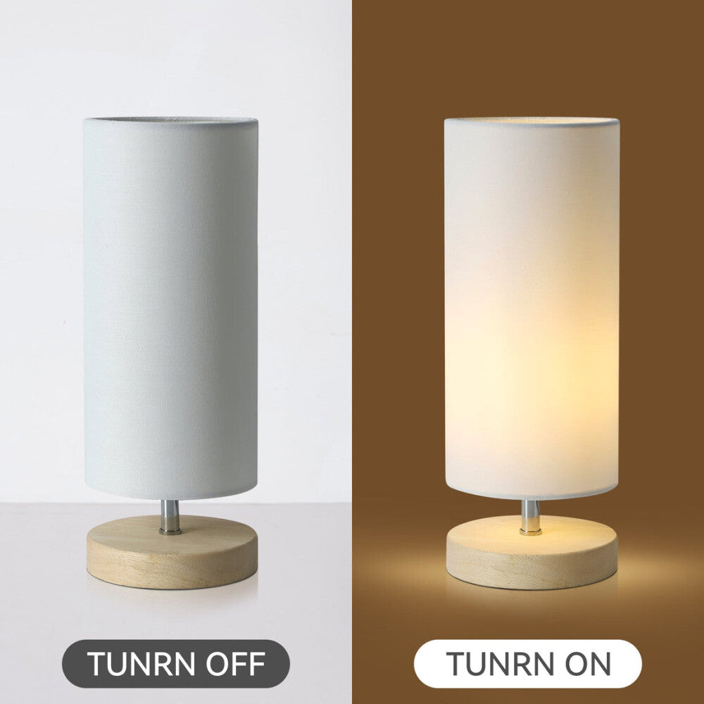 Omega Bright Duo Set of 2 Wooden Cylinder Table Lamp Light Linen Shade - White Fast shipping On sale