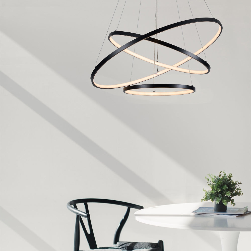 Omega Bright Contemporary Retro Black Hollow Rings Halo LED Pendant Light - Large Lamp Fast shipping On sale