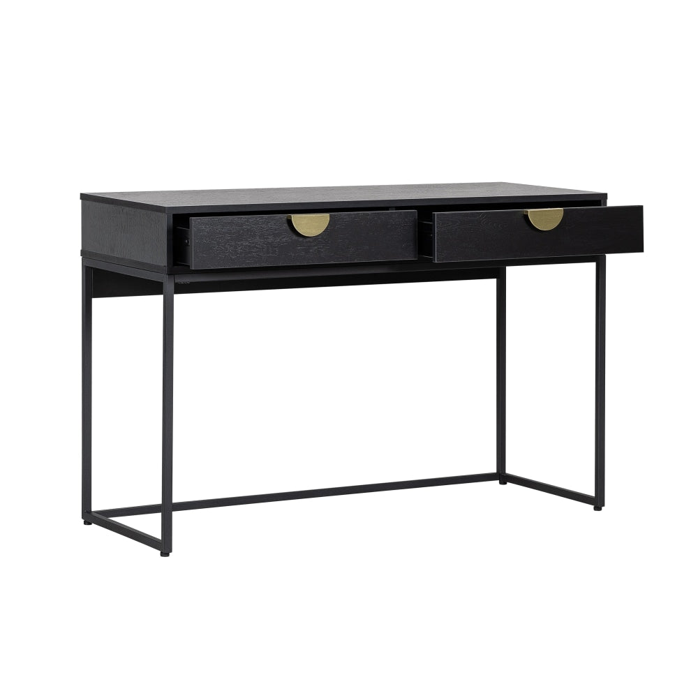 Opus Home Office Working Computer Desk 120cm W/ 2 - Gold Handle Drawers - Black Fast shipping On sale