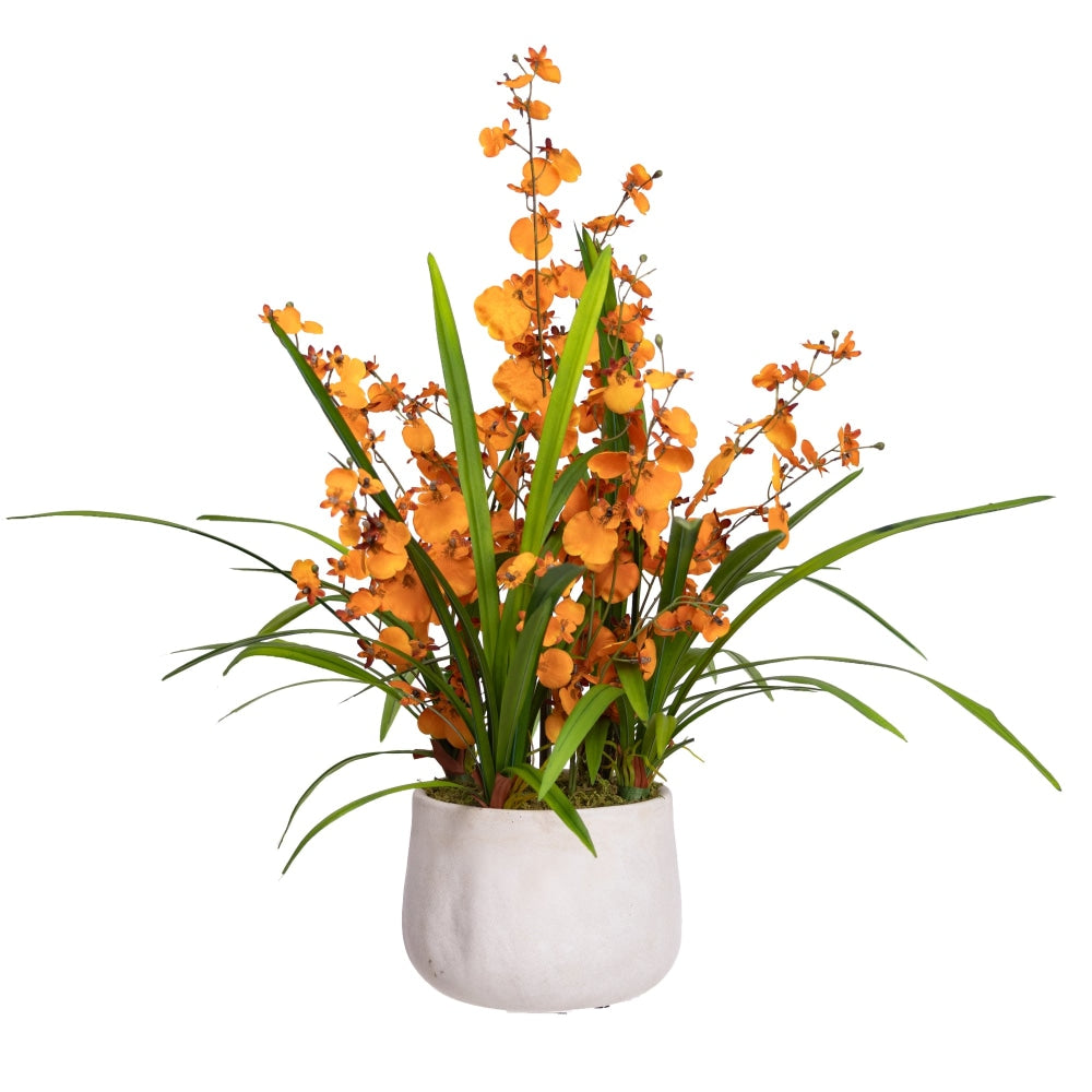 Orange Dancing Lady Orchid Artificial Fake Plant Flower Decorative 78cm In Pot Fast shipping On sale