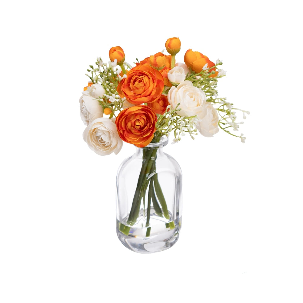Orange Rununculus 20cm Mixed Artificial Faux Flower Plant Decorative Arrangement In Bud Vase Fast shipping On sale