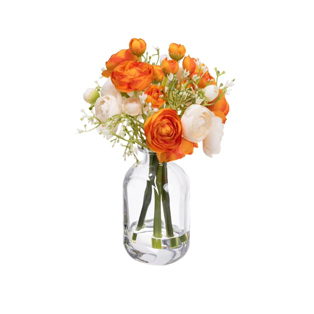 Orange Rununculus 20cm Mixed Artificial Faux Flower Plant Decorative Arrangement In Bud Vase Fast shipping On sale