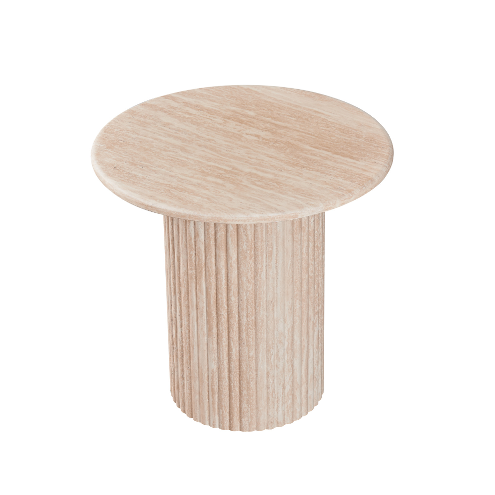 Orazio Faux Marble Wooden Frame Round End Lamp Side Table Travertine Fast shipping On sale