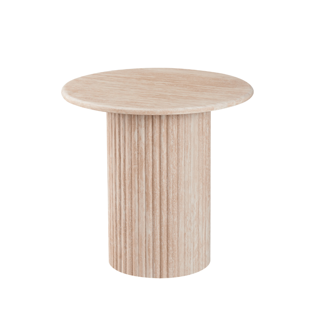 Orazio Faux Marble Wooden Frame Round End Lamp Side Table Travertine Fast shipping On sale