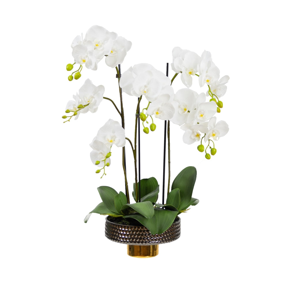 Orchid 72cm White Artificial Faux Plant Decorative Arrangement In Black & Gold Pedestal Bowl Fast shipping On sale