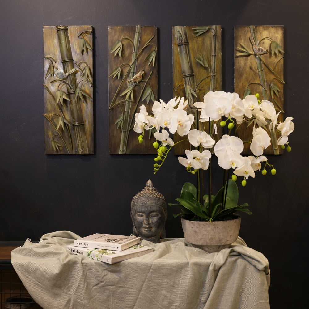 Orchid 78cm White Artificial Faux Plant Decorative Arrangement In Concrete Pot Fast shipping On sale