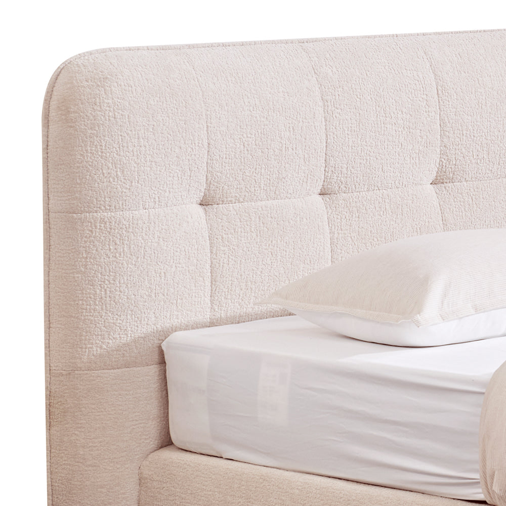 Oria High Density Smart Foam Boucle Fabric Queen Size Bed Frame Cream Fast shipping On sale