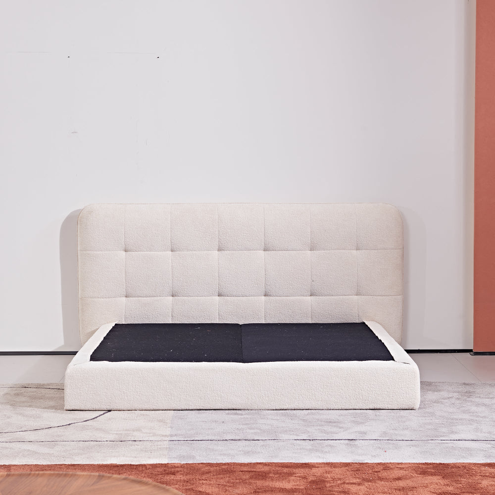 Oria High Density Smart Foam Boucle Fabric Queen Size Bed Frame Cream Fast shipping On sale
