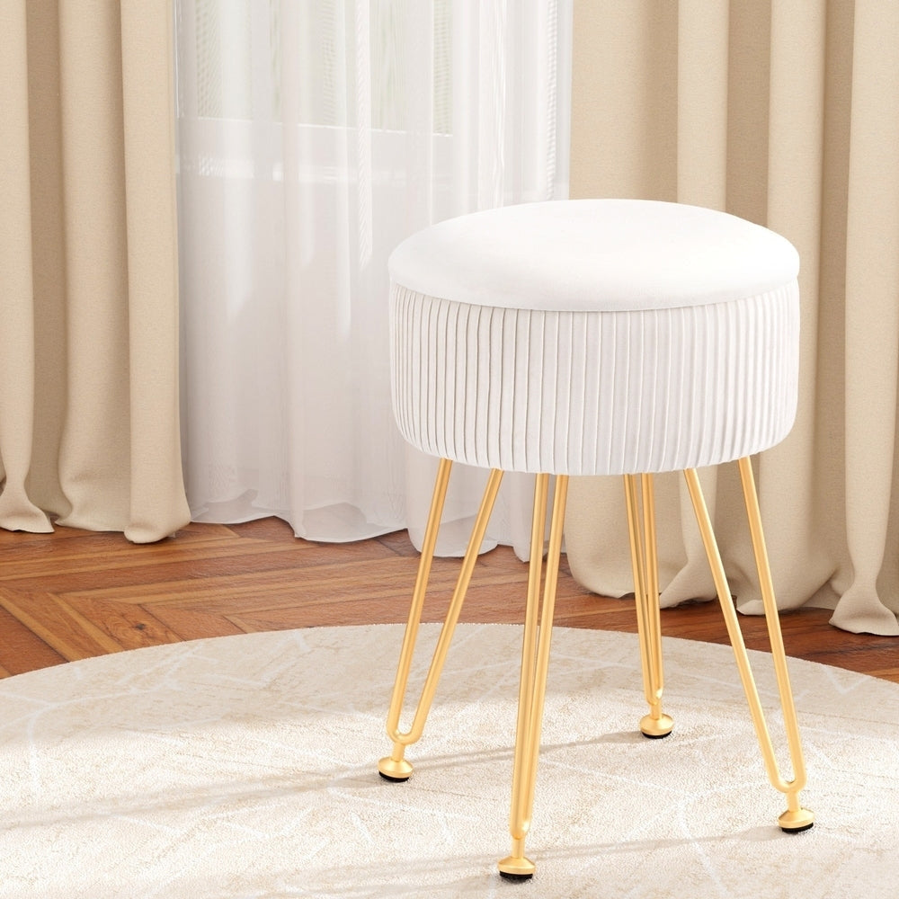 Ottoman Storage Foot Stool Vanity Velvet Round White Fast shipping On sale