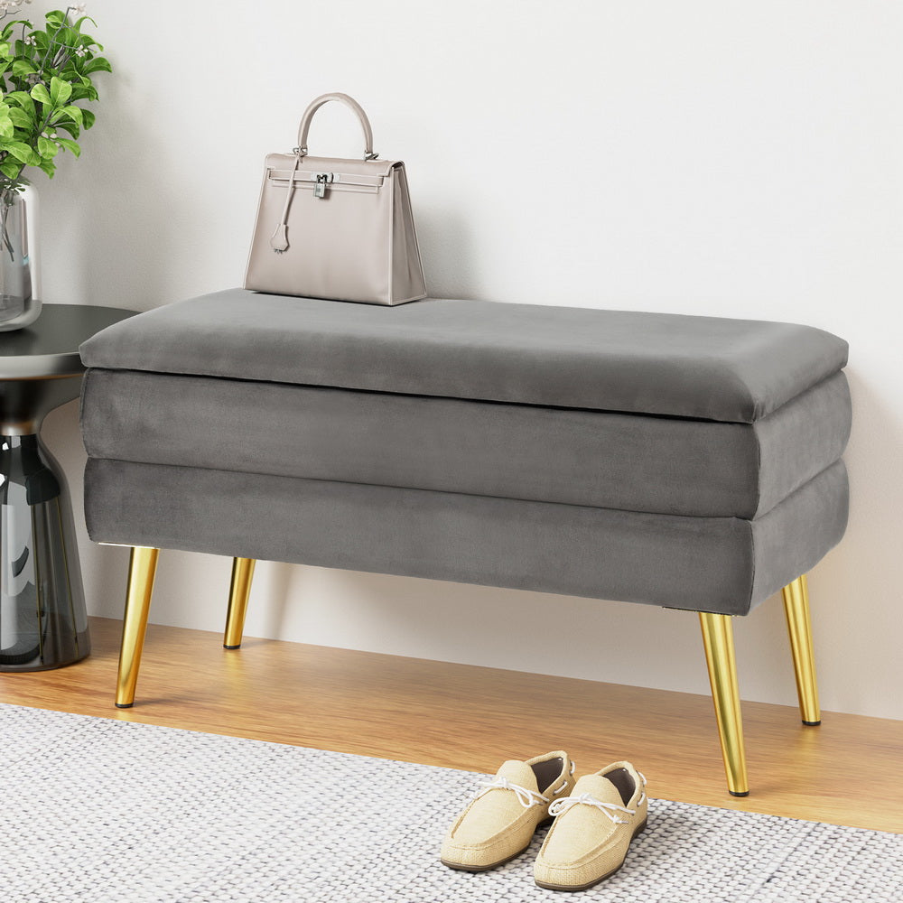 Ottoman Storage Foot Stool Velvet Grey Fast shipping On sale