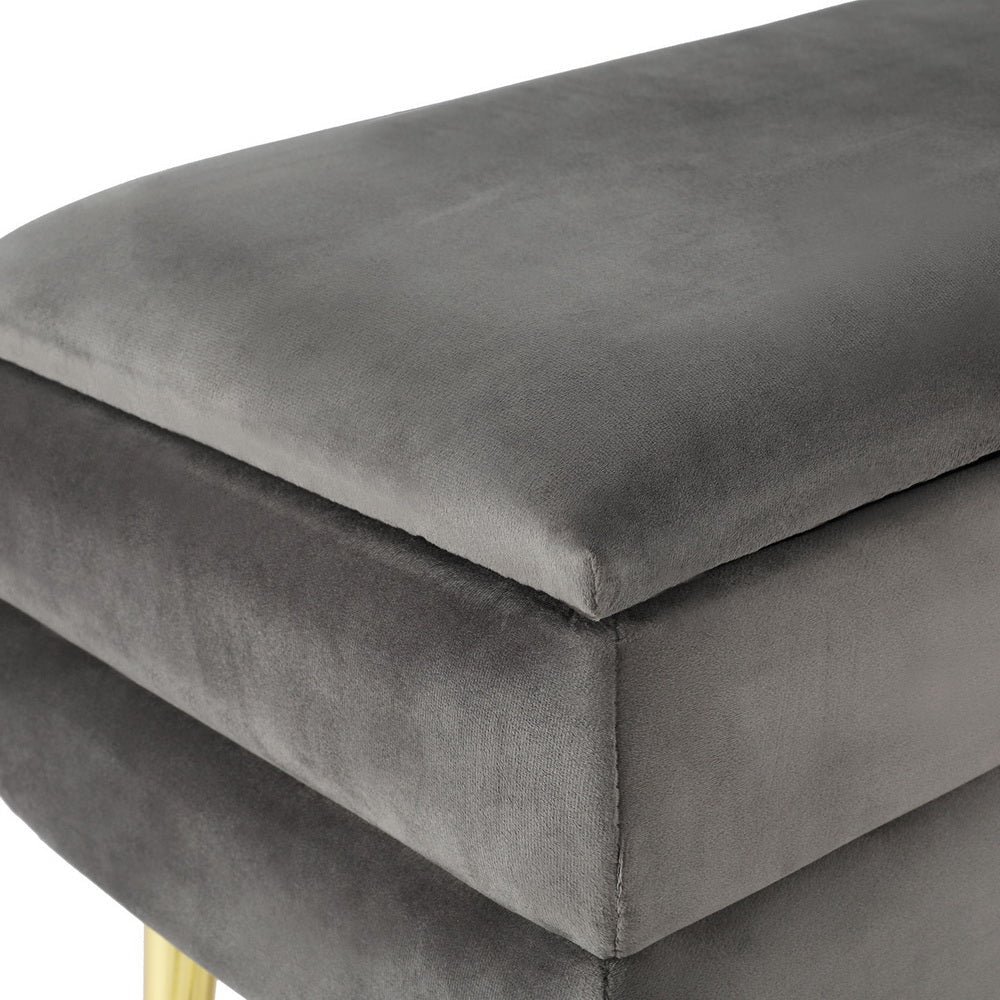 Ottoman Storage Foot Stool Velvet Grey Fast shipping On sale