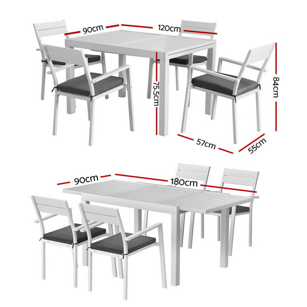 Outdoor Dining Set 5 Piece Aluminum Extendable Table Setting White Sets Fast shipping On sale