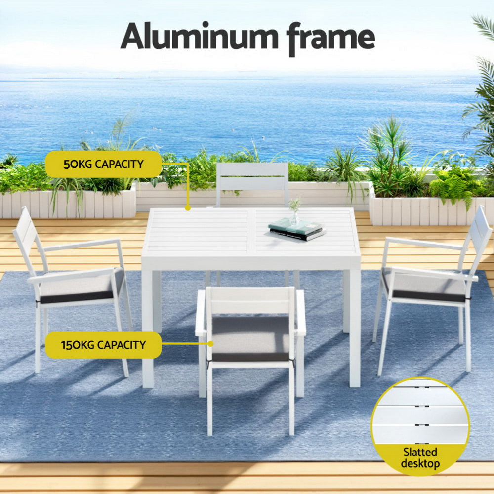 Outdoor Dining Set 5 Piece Aluminum Extendable Table Setting White Sets Fast shipping On sale