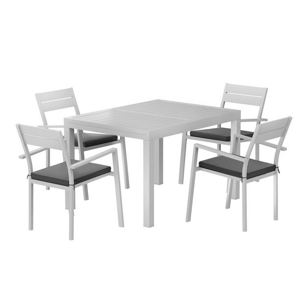 Outdoor Dining Set 5 Piece Aluminum Extendable Table Setting White Sets Fast shipping On sale