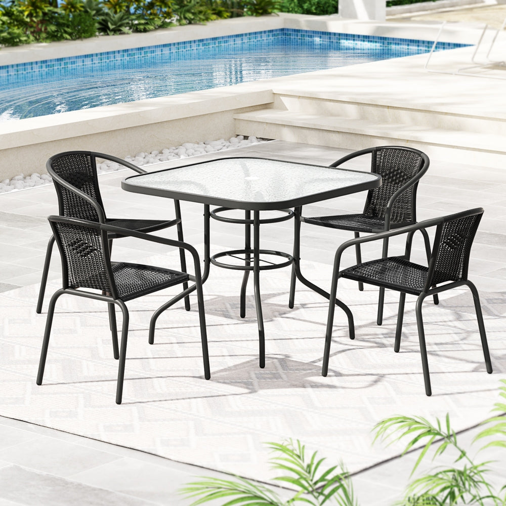 Outdoor Dining Set 5 Piece Steel Stackable Chairs Table Patio Furniture Sets Fast shipping On sale