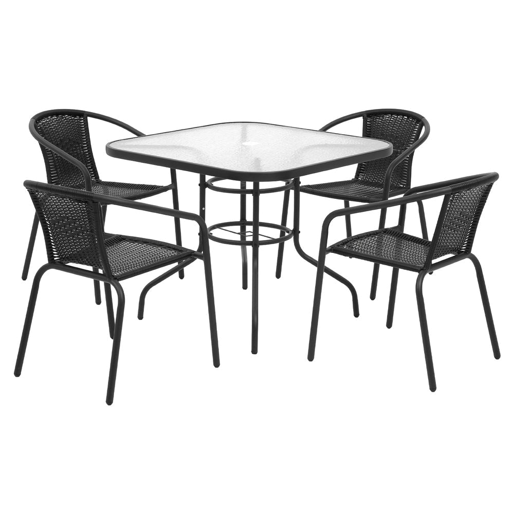 Outdoor Dining Set 5 Piece Steel Stackable Chairs Table Patio Furniture Sets Fast shipping On sale