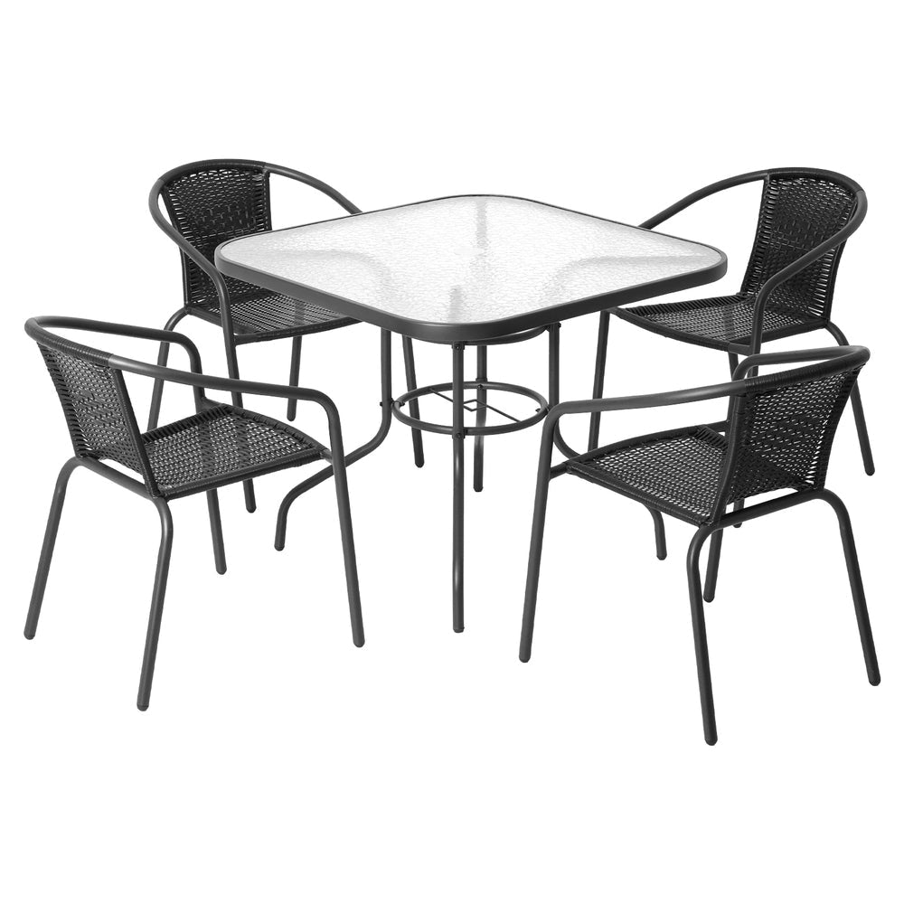 Outdoor Dining Set 5 Piece Steel Stackable Chairs Table Patio Furniture Sets Fast shipping On sale