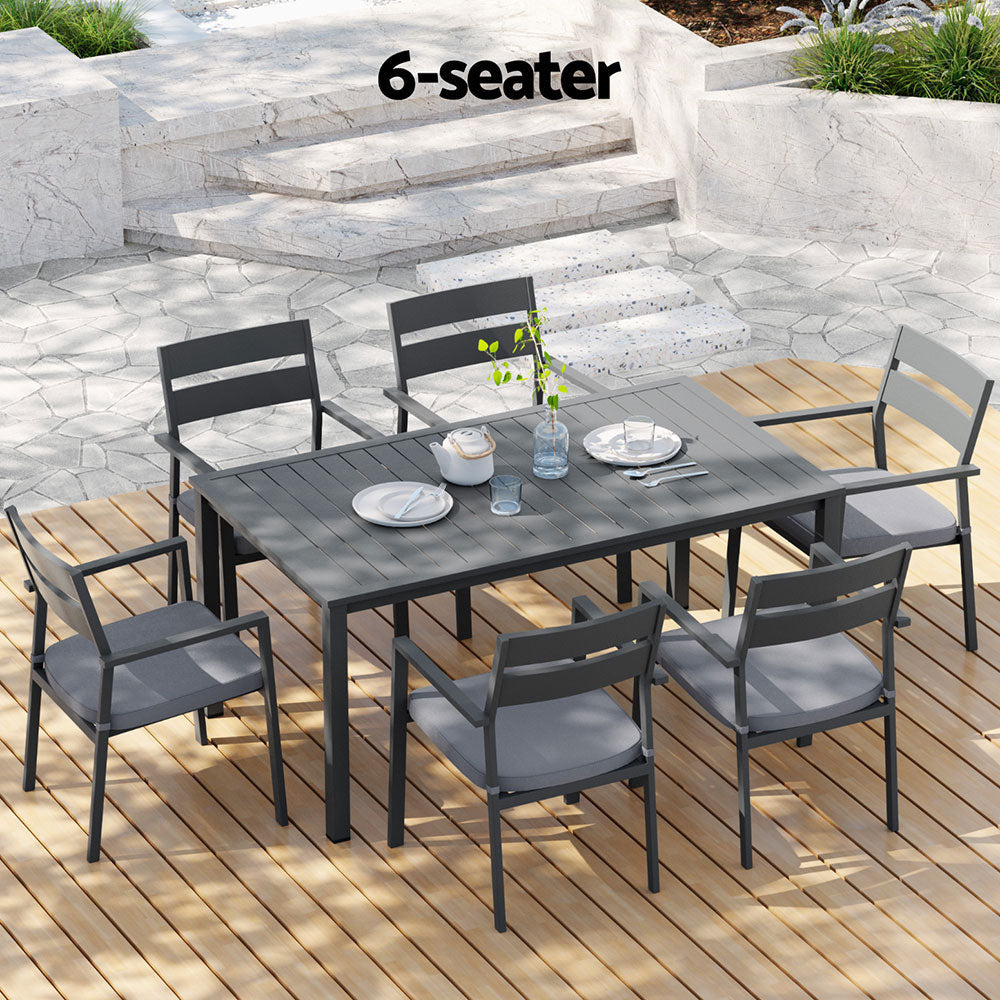Outdoor Dining Set 7 Piece Aluminum Table Chairs Setting Black Sets Fast shipping On sale