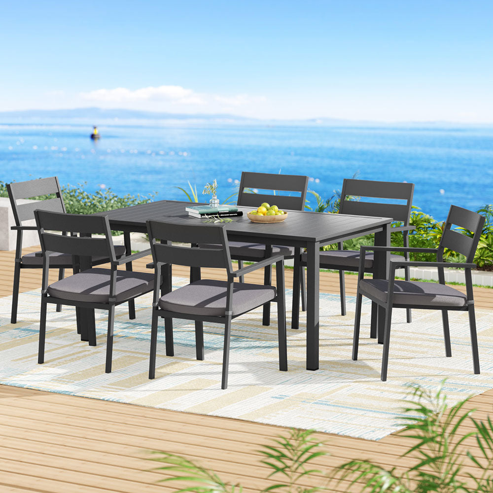 Outdoor Dining Set 7 Piece Aluminum Table Chairs Setting Black Sets Fast shipping On sale