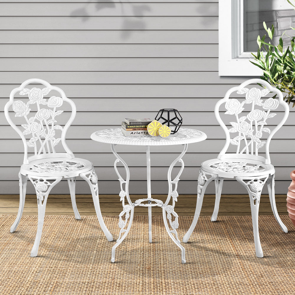 Outdoor Furniture Chairs Table 3pc Aluminium Bistro White Sets Fast shipping On sale