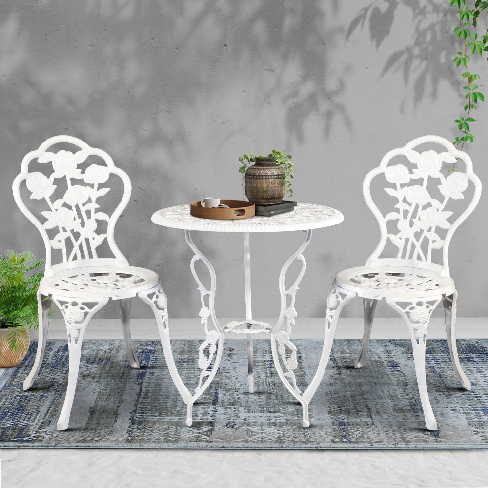 Outdoor Furniture Chairs Table 3pc Aluminium Bistro White Sets Fast shipping On sale