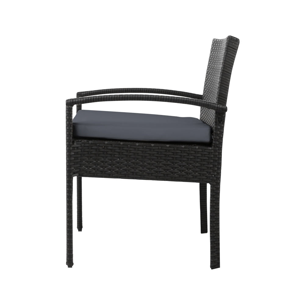Outdoor Furniture Dining Chairs Wicker Garden Patio Cushion Black 3PCS Sofa Set Tea Coffee Cafe Bar Sets Fast shipping On sale
