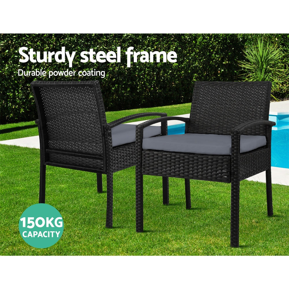 Outdoor Furniture Dining Chairs Wicker Garden Patio Cushion Black 3PCS Sofa Set Tea Coffee Cafe Bar Sets Fast shipping On sale