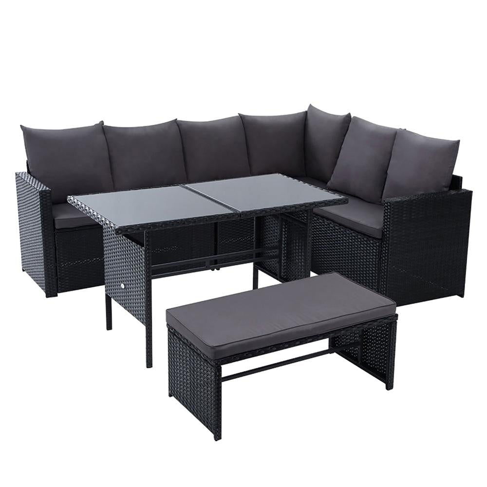 Outdoor Furniture Dining Setting Sofa Set Lounge Wicker 8 Seater Black Sets Fast shipping On sale