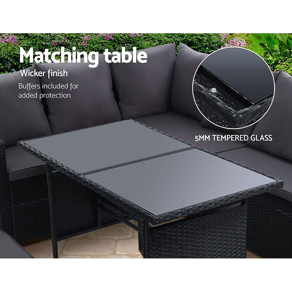 Outdoor Furniture Dining Setting Sofa Set Lounge Wicker 8 Seater Black Sets Fast shipping On sale