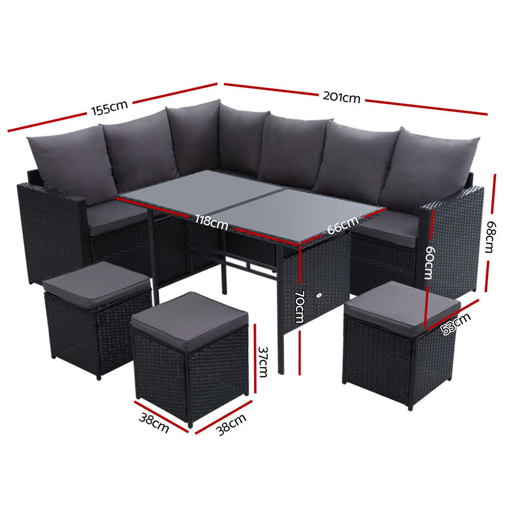 Outdoor Furniture Dining Setting Sofa Set Lounge Wicker 9 Seater Black Sets Fast shipping On sale