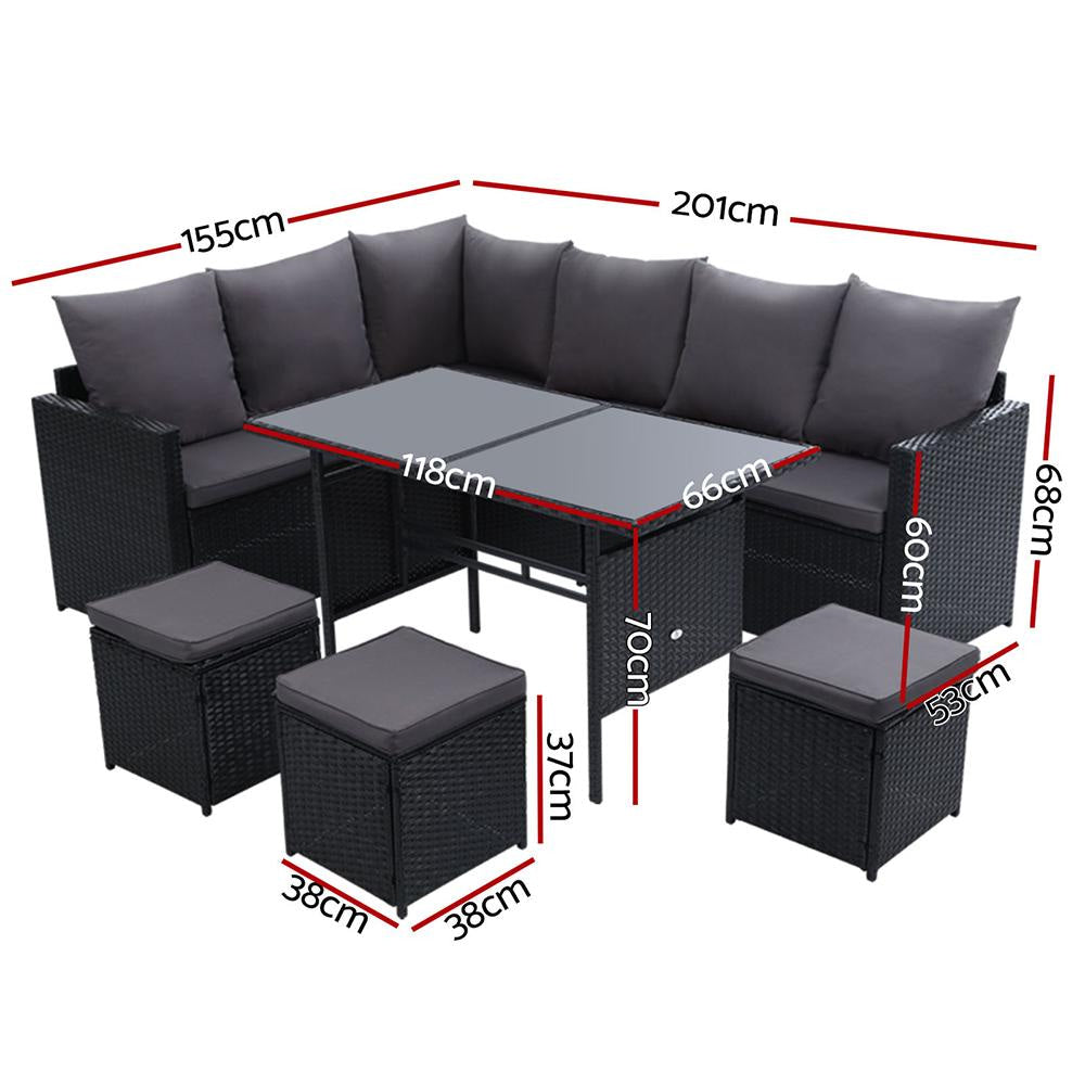 Outdoor Furniture Dining Setting Sofa Set Lounge Wicker 9 Seater Black Sets Fast shipping On sale